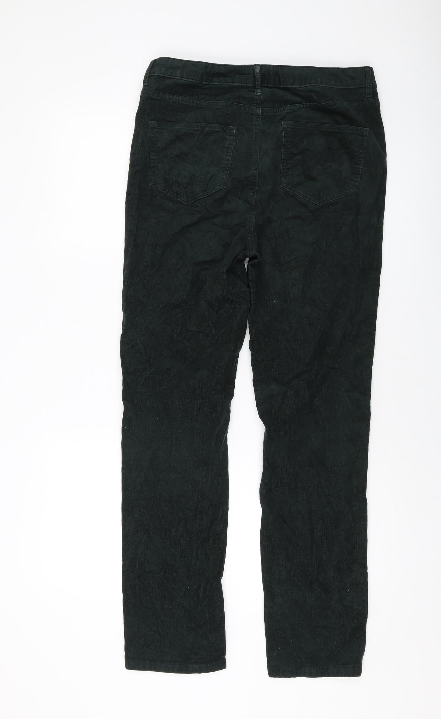 Marks and Spencer Womens Green Cotton Trousers Size 12 L29 in Regular Button