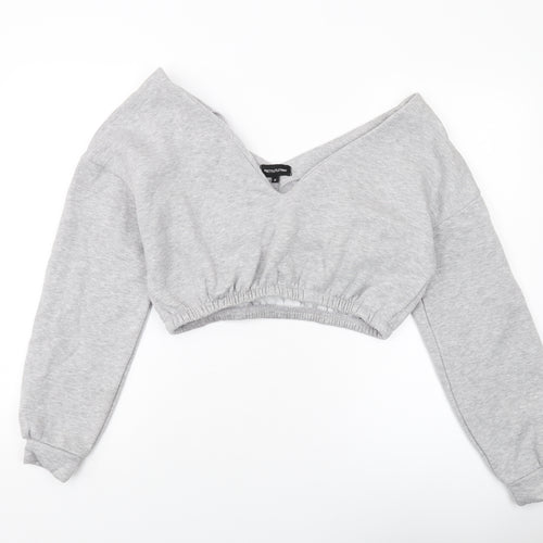 PRETTYLITTLETHING Womens Grey Polyester Pullover Sweatshirt Size M Pullover