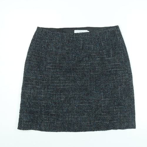 John Lewis Womens Blue Polyester A-Line Skirt Size 14 Zip