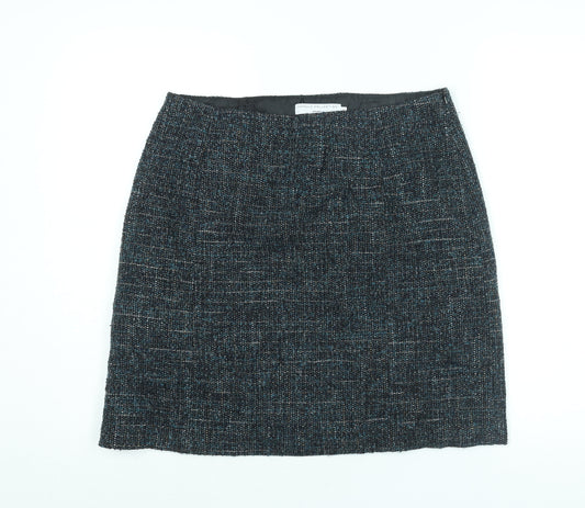 John Lewis Womens Blue Polyester A-Line Skirt Size 14 Zip