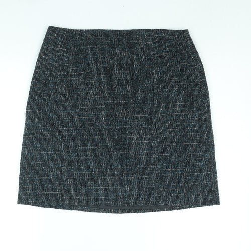 John Lewis Womens Blue Polyester A-Line Skirt Size 14 Zip