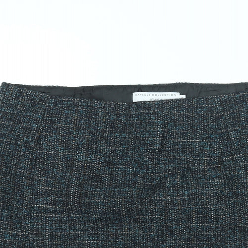 John Lewis Womens Blue Polyester A-Line Skirt Size 14 Zip