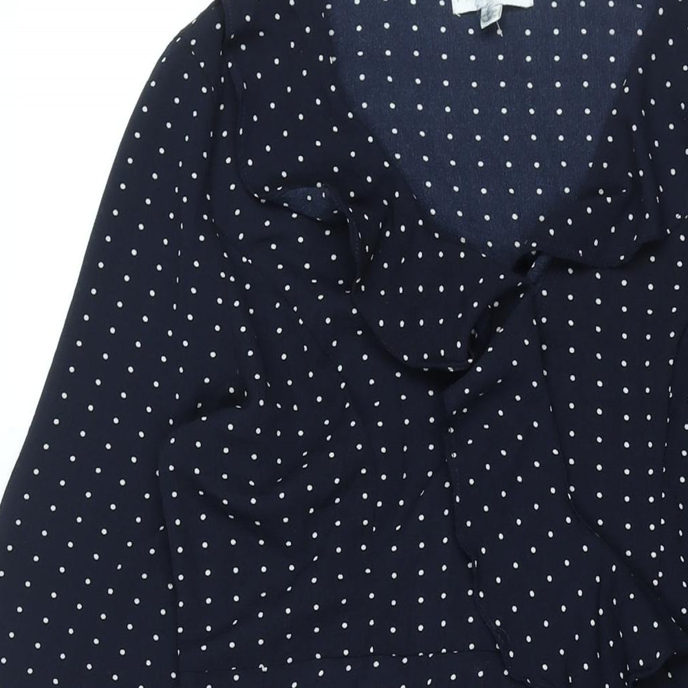 Apricot Womens Blue Polka Dot Polyester Shift Size 10 V-Neck Zip - Frill