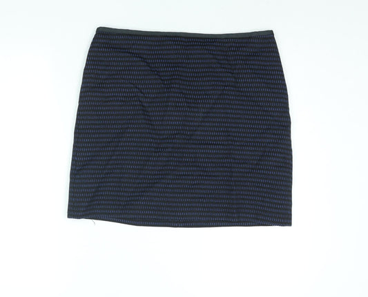 Marks and Spencer Womens Blue Geometric Cotton Mini Skirt Size 14 Zip