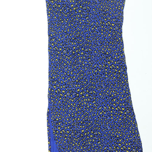 PRETTYLITTLETHING Womens Blue Animal Print Polyester Tank Dress Size 10 V-Neck Pullover - Side Slits Leopard Print