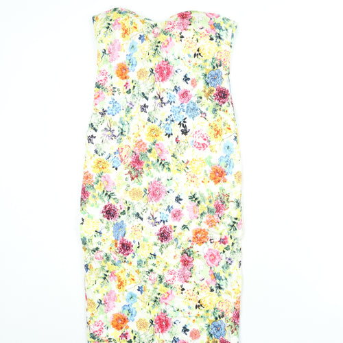 Blue Vanilla Womens Multicoloured Floral Cotton Bodycon Size 8 Sweetheart Zip