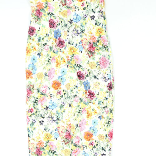 Blue Vanilla Womens Multicoloured Floral Cotton Bodycon Size 8 Sweetheart Zip