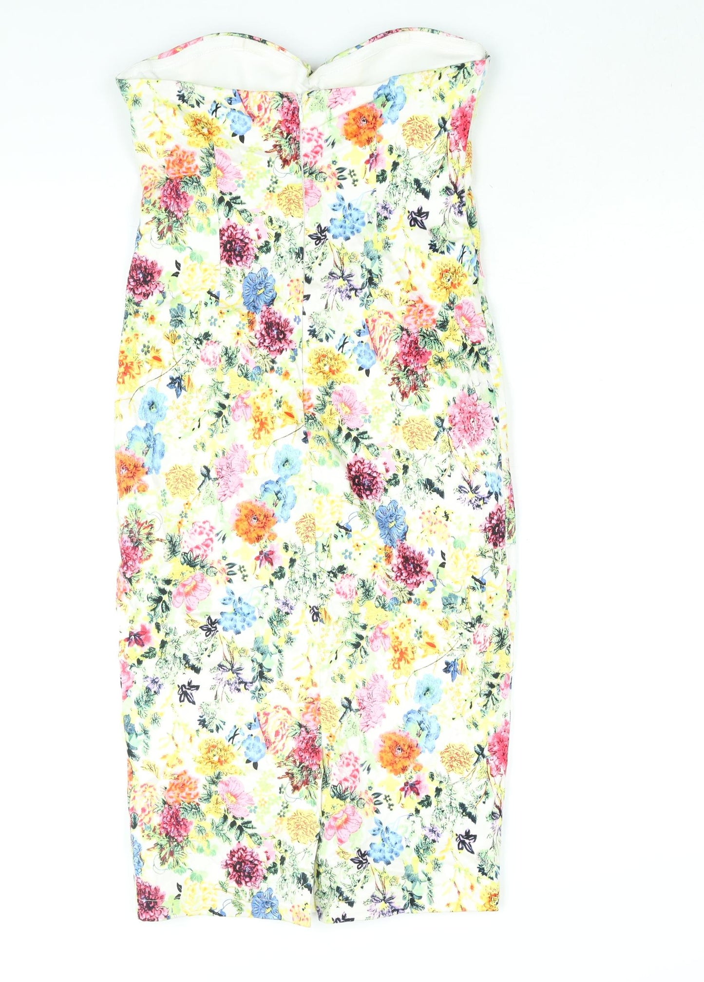 Blue Vanilla Womens Multicoloured Floral Cotton Bodycon Size 8 Sweetheart Zip