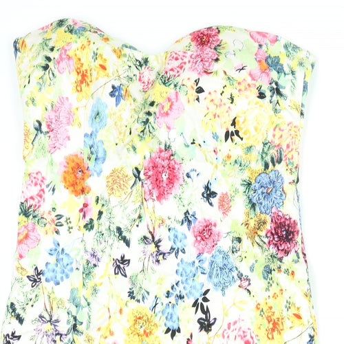 Blue Vanilla Womens Multicoloured Floral Cotton Bodycon Size 8 Sweetheart Zip