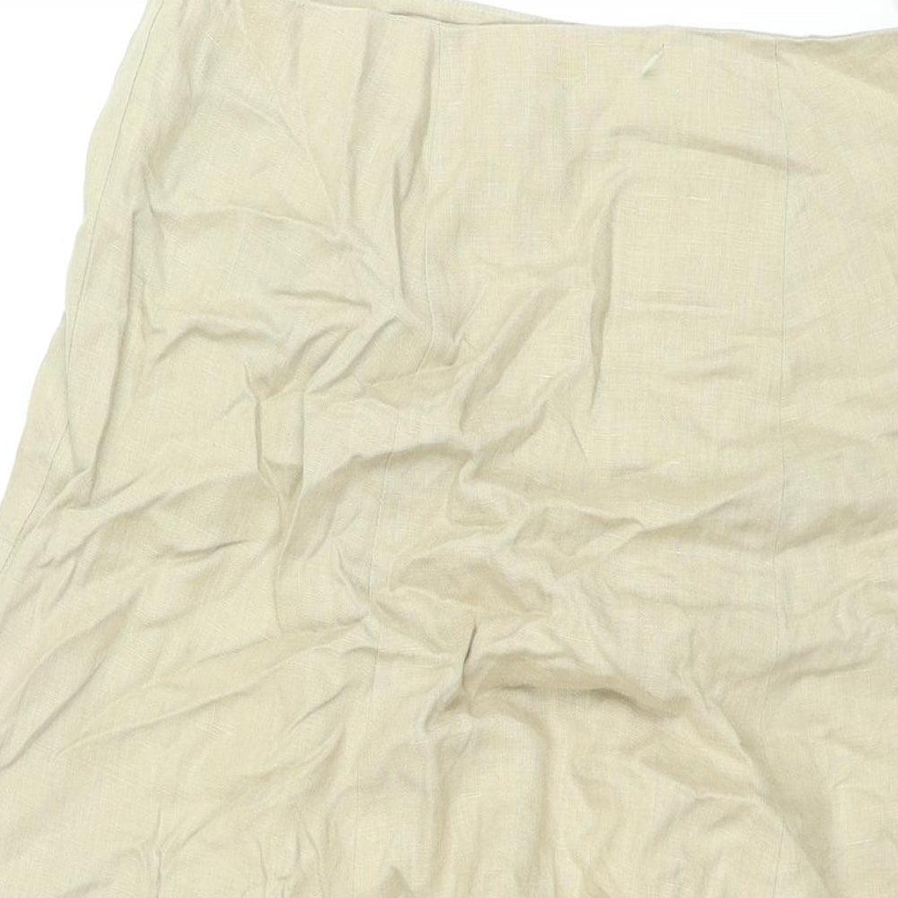 Laura Ashley Womens Beige Linen A-Line Skirt Size 14 Zip - Embroidered