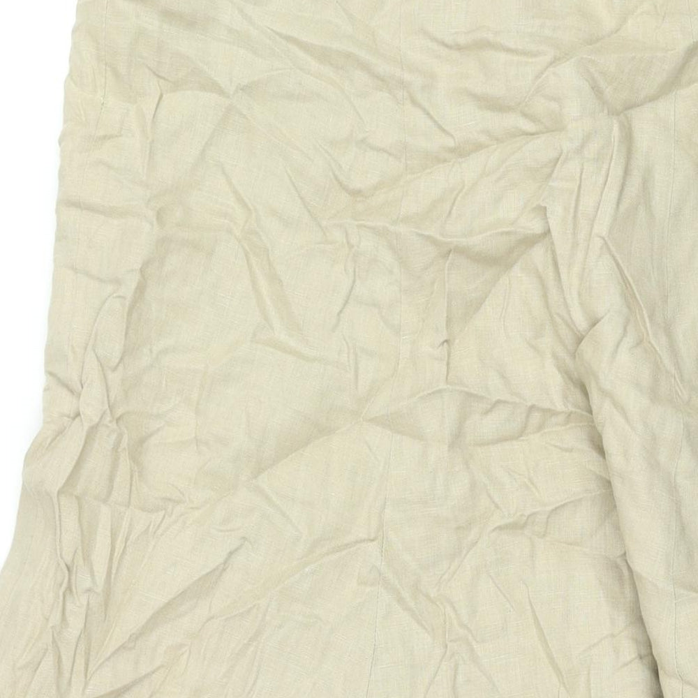 Laura Ashley Womens Beige Linen A-Line Skirt Size 14 Zip - Embroidered