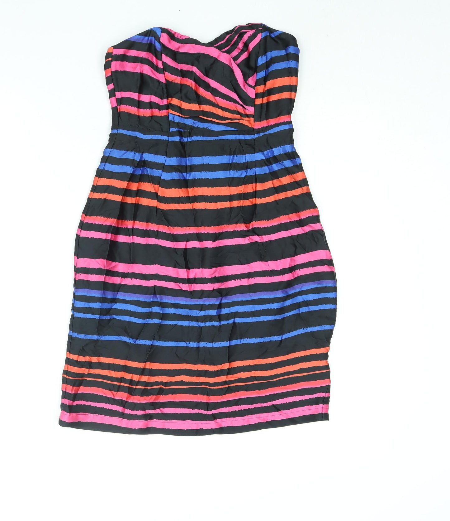 H&M Womens Multicoloured Striped Polyester Mini Size 8 Sweetheart Zip