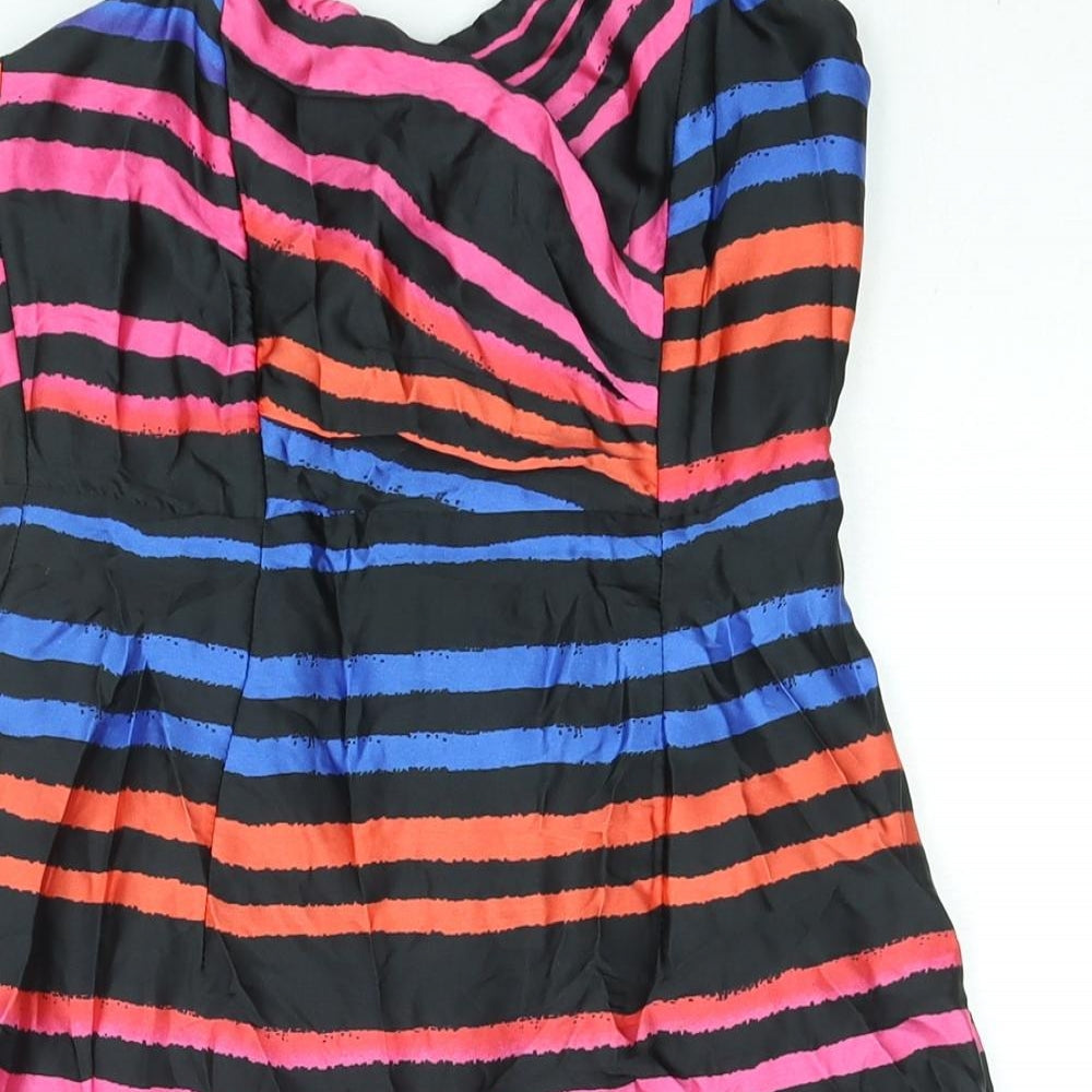 H&M Womens Multicoloured Striped Polyester Mini Size 8 Sweetheart Zip