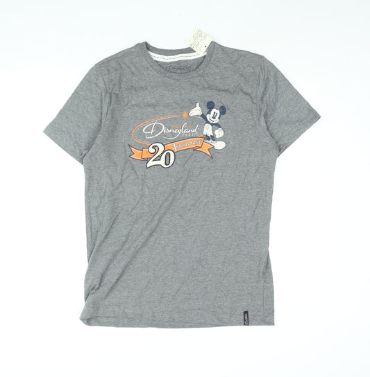 Disney Mens Grey Cotton T-Shirt Size L Crew Neck - Disneyland Paris 20th Anniversaire