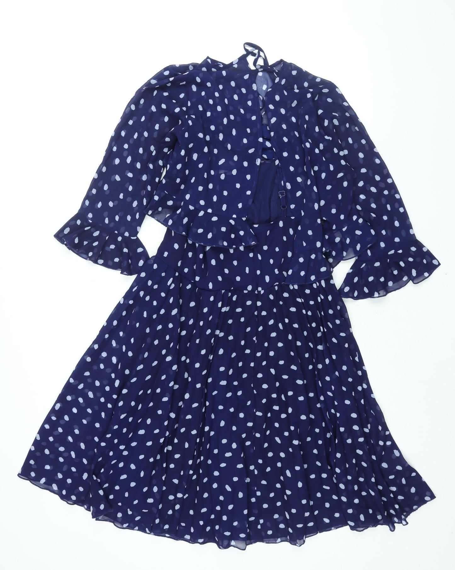 ASOS Womens Blue Polka Dot Polyester Shift Size 10 Round Neck Zip - Layered Frill