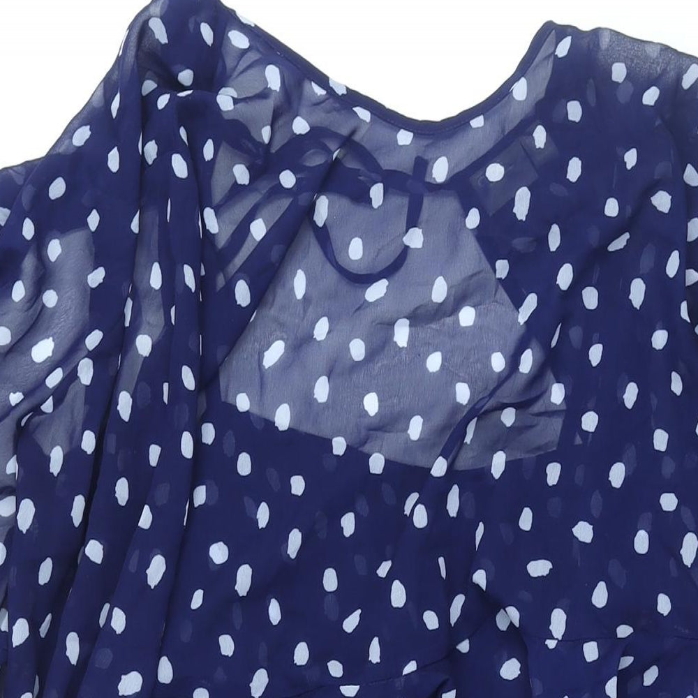 ASOS Womens Blue Polka Dot Polyester Shift Size 10 Round Neck Zip - Layered Frill