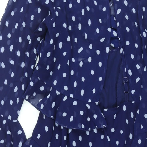 ASOS Womens Blue Polka Dot Polyester Shift Size 10 Round Neck Zip - Layered Frill