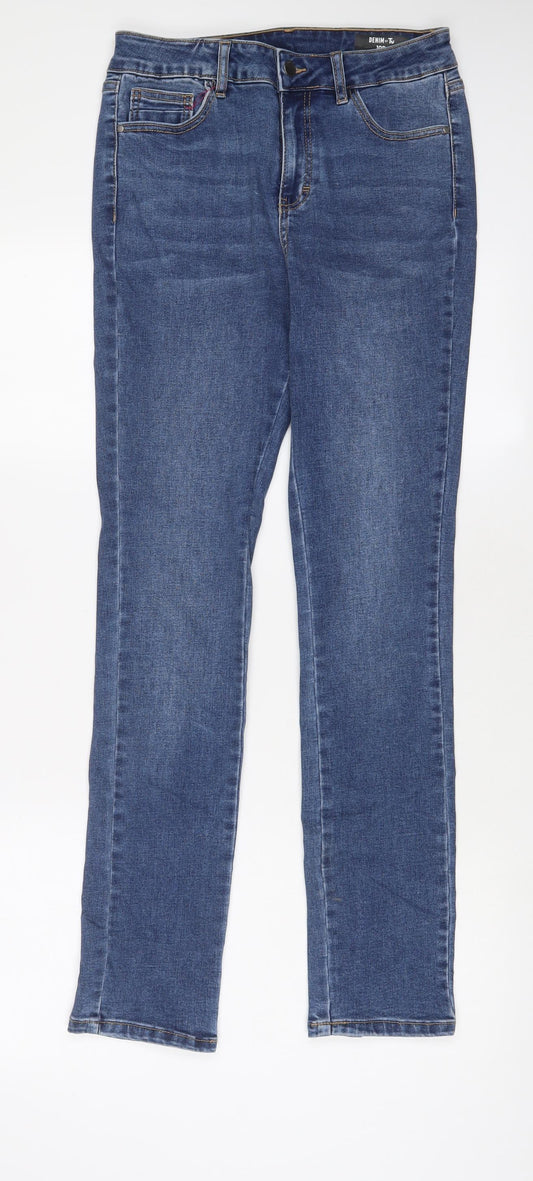 TU Womens Blue Cotton Straight Jeans Size 10 L30 in Slim Zip