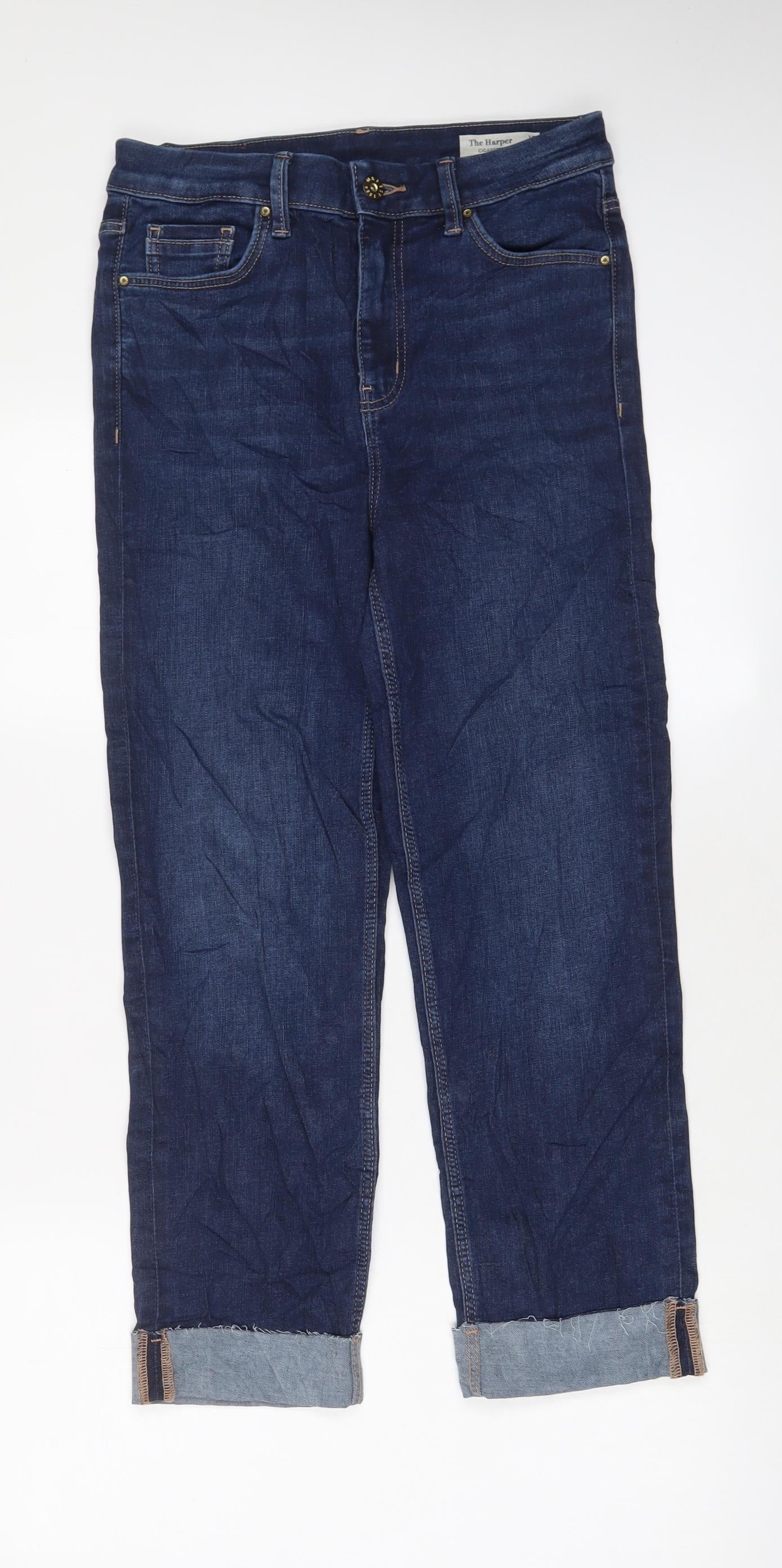 Marks and Spencer Womens Blue Cotton Straight Jeans Size 10 L26 in Regular Zip