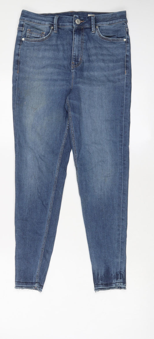 Marks and Spencer Womens Blue Cotton Skinny Jeans Size 10 L26 in Regular Zip