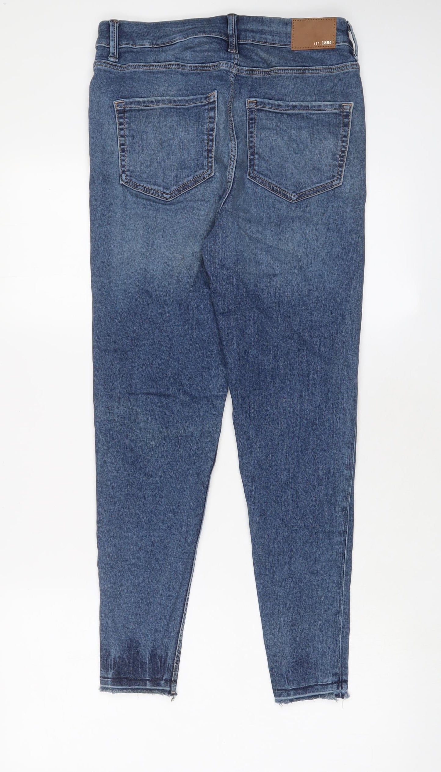 Marks and Spencer Womens Blue Cotton Skinny Jeans Size 10 L26 in Regular Zip