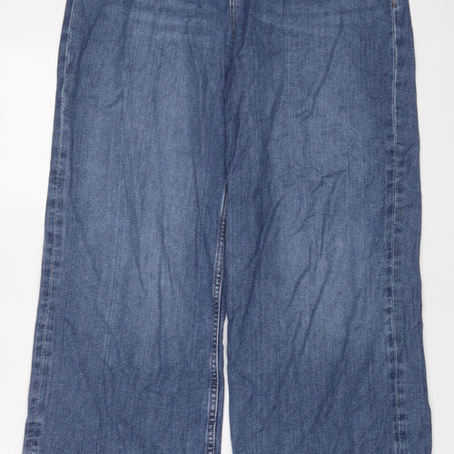 Marks and Spencer Womens Blue Cotton Wide-Leg Jeans Size 10 L30 in Regular Zip