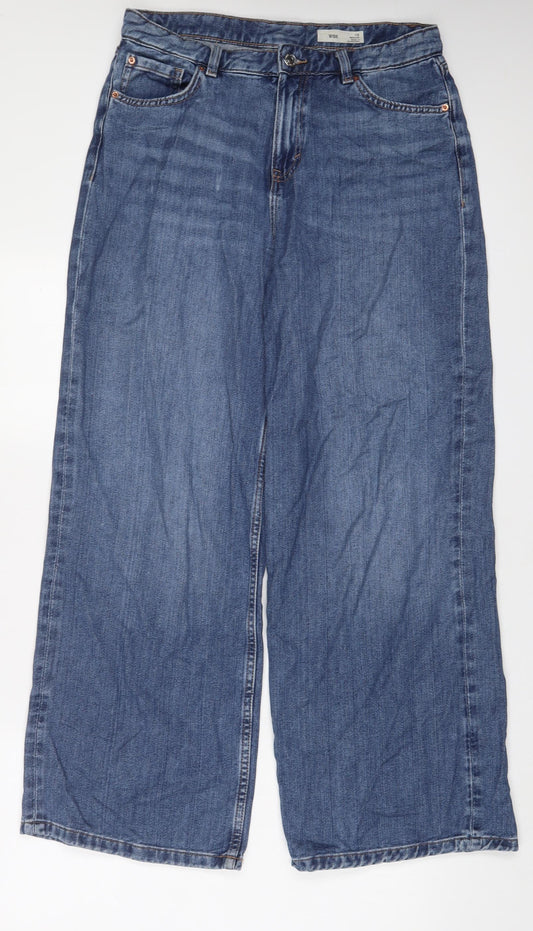 Marks and Spencer Womens Blue Cotton Wide-Leg Jeans Size 10 L30 in Regular Zip