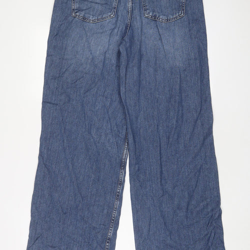 Marks and Spencer Womens Blue Cotton Wide-Leg Jeans Size 10 L30 in Regular Zip