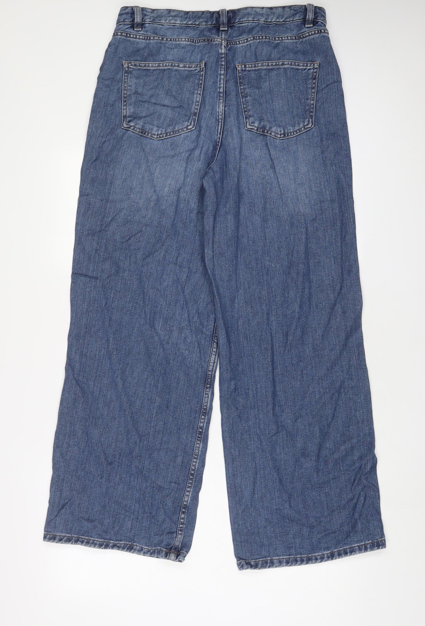 Marks and Spencer Womens Blue Cotton Wide-Leg Jeans Size 10 L30 in Regular Zip