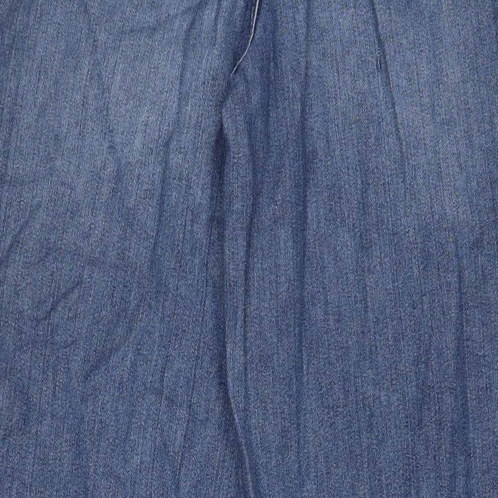 Marks and Spencer Womens Blue Cotton Wide-Leg Jeans Size 10 L30 in Regular Zip