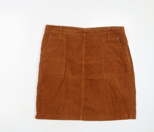 TU Womens Brown Cotton A-Line Skirt Size 14 Zip