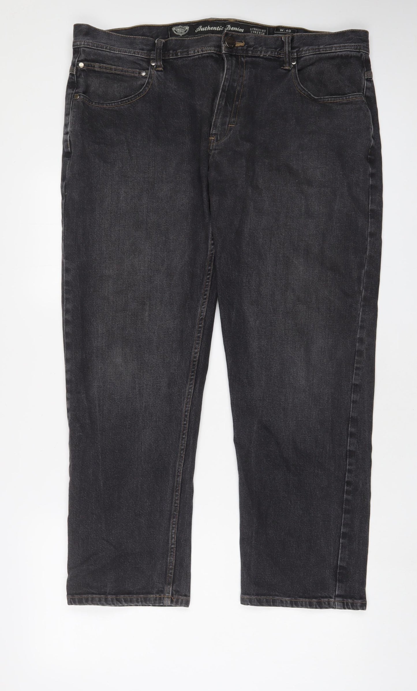 Dunnes Stores Mens Grey Cotton Straight Jeans Size 40 in L30 in Regular Zip - Short Leg