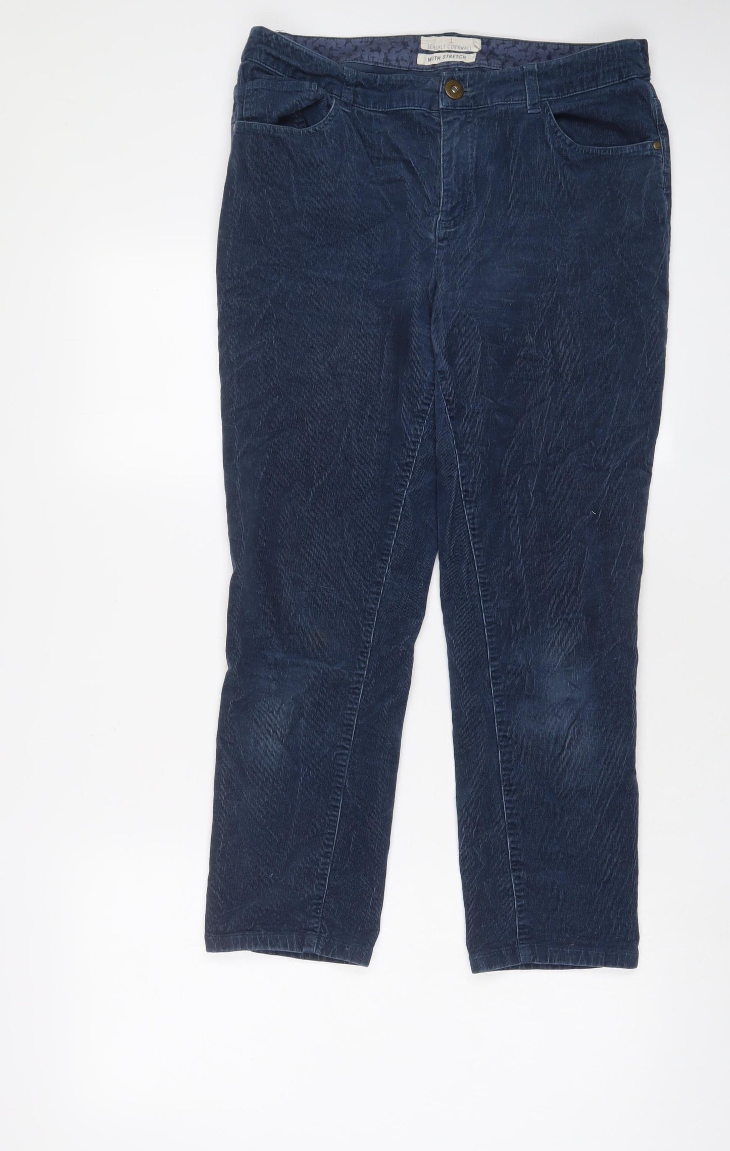 Seasalt Womens Blue Cotton Trousers Size 12 L25 in Regular Zip