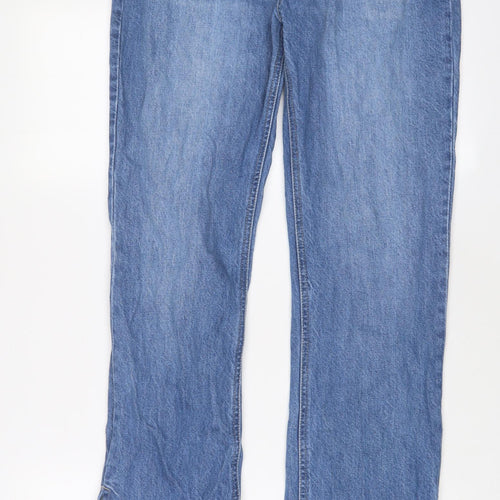 H&M Womens Blue Cotton Straight Jeans Size 10 L31 in Regular Zip - Split hem