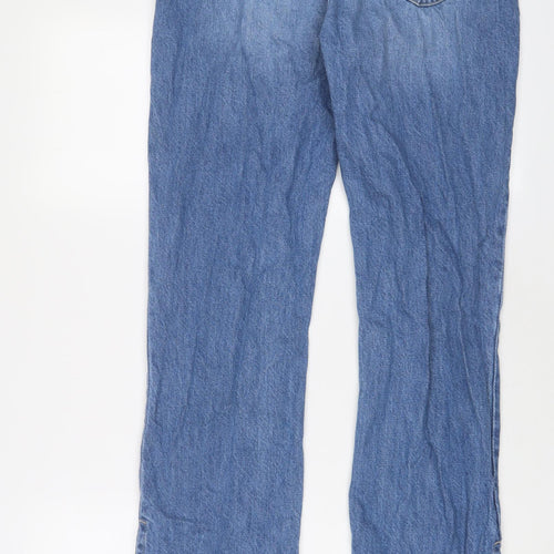 H&M Womens Blue Cotton Straight Jeans Size 10 L31 in Regular Zip - Split hem