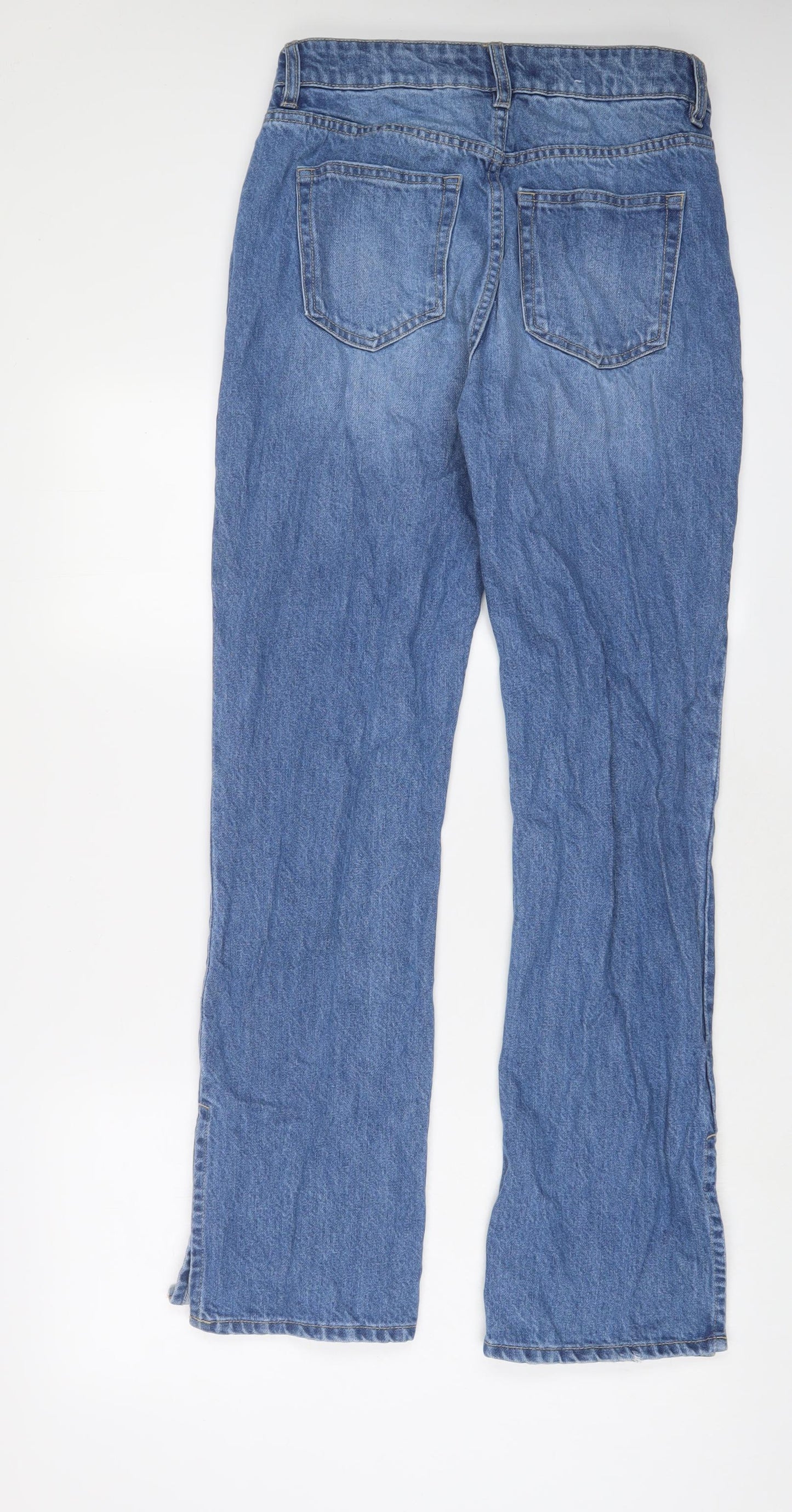 H&M Womens Blue Cotton Straight Jeans Size 10 L31 in Regular Zip - Split hem