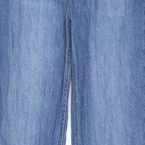 H&M Womens Blue Cotton Straight Jeans Size 10 L31 in Regular Zip - Split hem