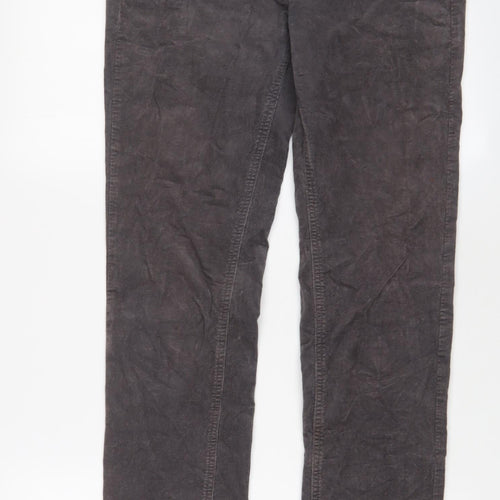 Marks and Spencer Womens Grey Cotton Trousers Size 12 L32 in Regular Zip