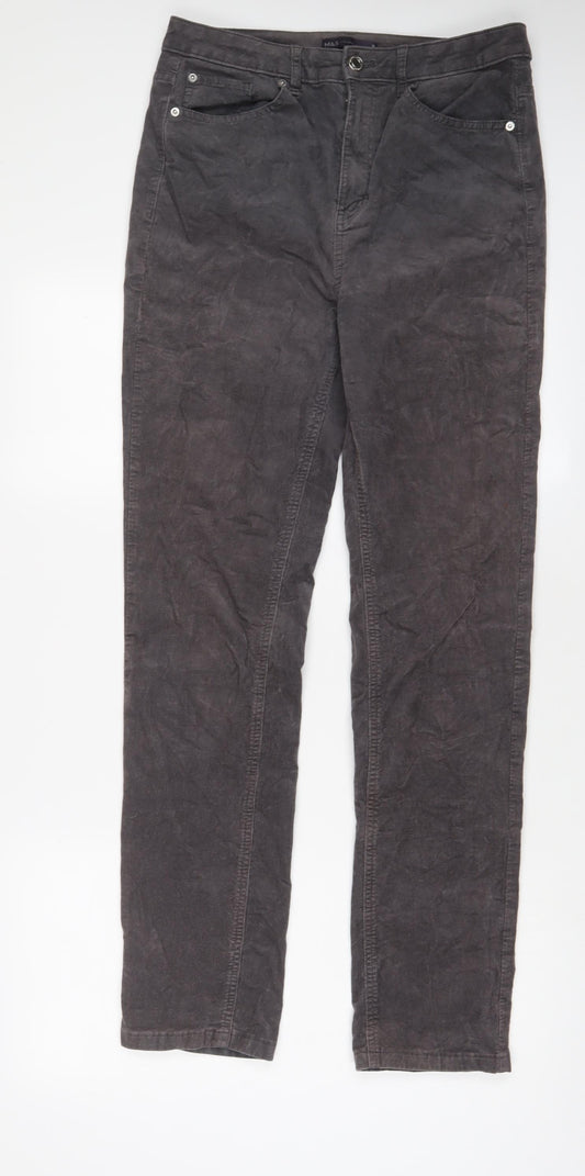 Marks and Spencer Womens Grey Cotton Trousers Size 12 L32 in Regular Zip