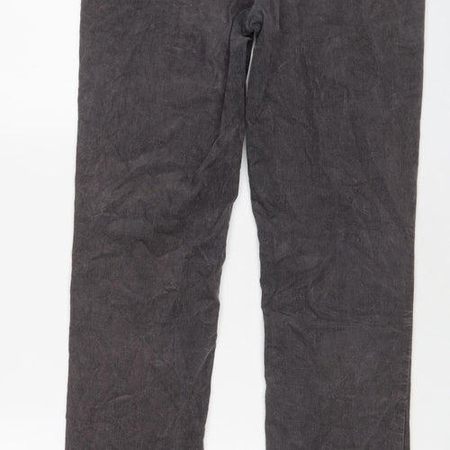 Marks and Spencer Womens Grey Cotton Trousers Size 12 L32 in Regular Zip