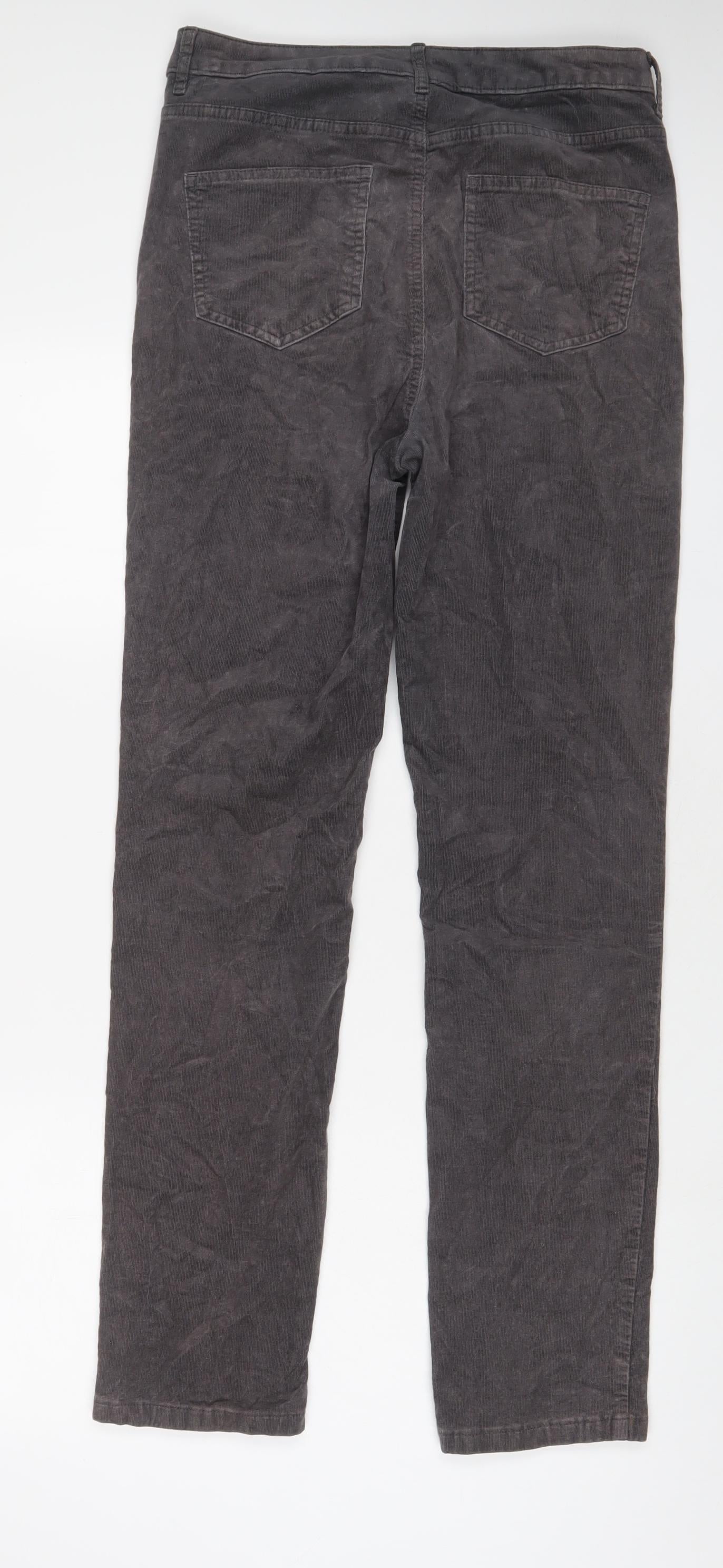 Marks and Spencer Womens Grey Cotton Trousers Size 12 L32 in Regular Zip