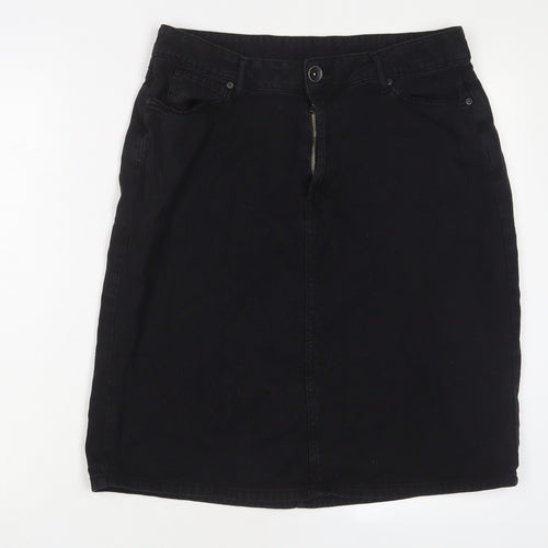 ETO Womens Black Cotton A-Line Skirt Size 14 Zip