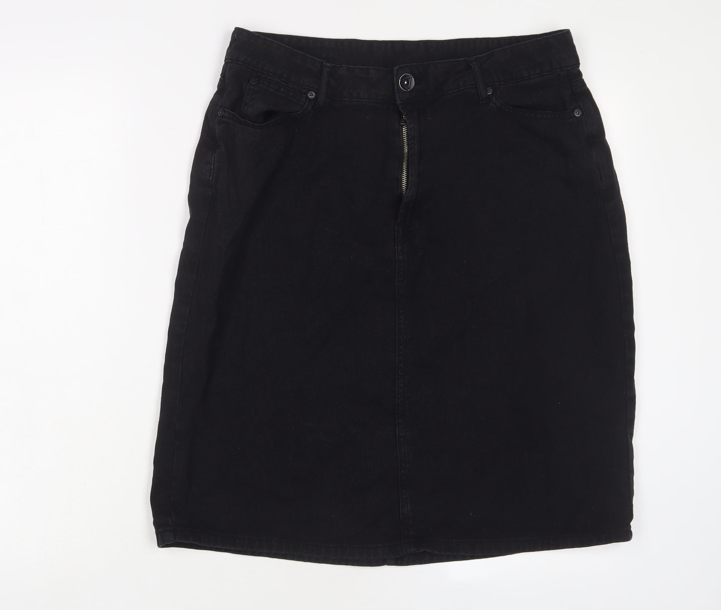 ETO Womens Black Cotton A-Line Skirt Size 14 Zip