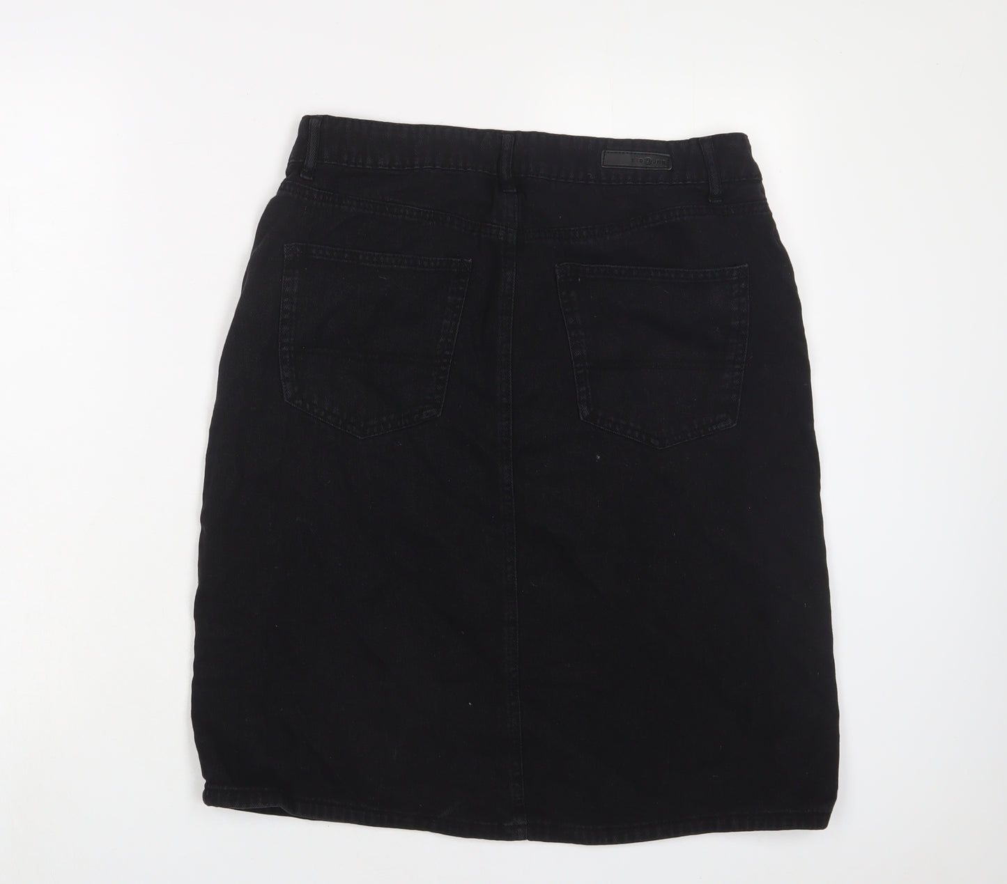 ETO Womens Black Cotton A-Line Skirt Size 14 Zip