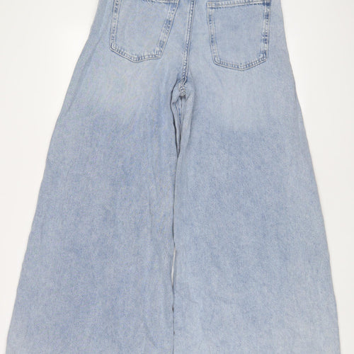 Marks and Spencer Womens Blue Cotton Wide-Leg Jeans Size 10 L30 in Regular Zip