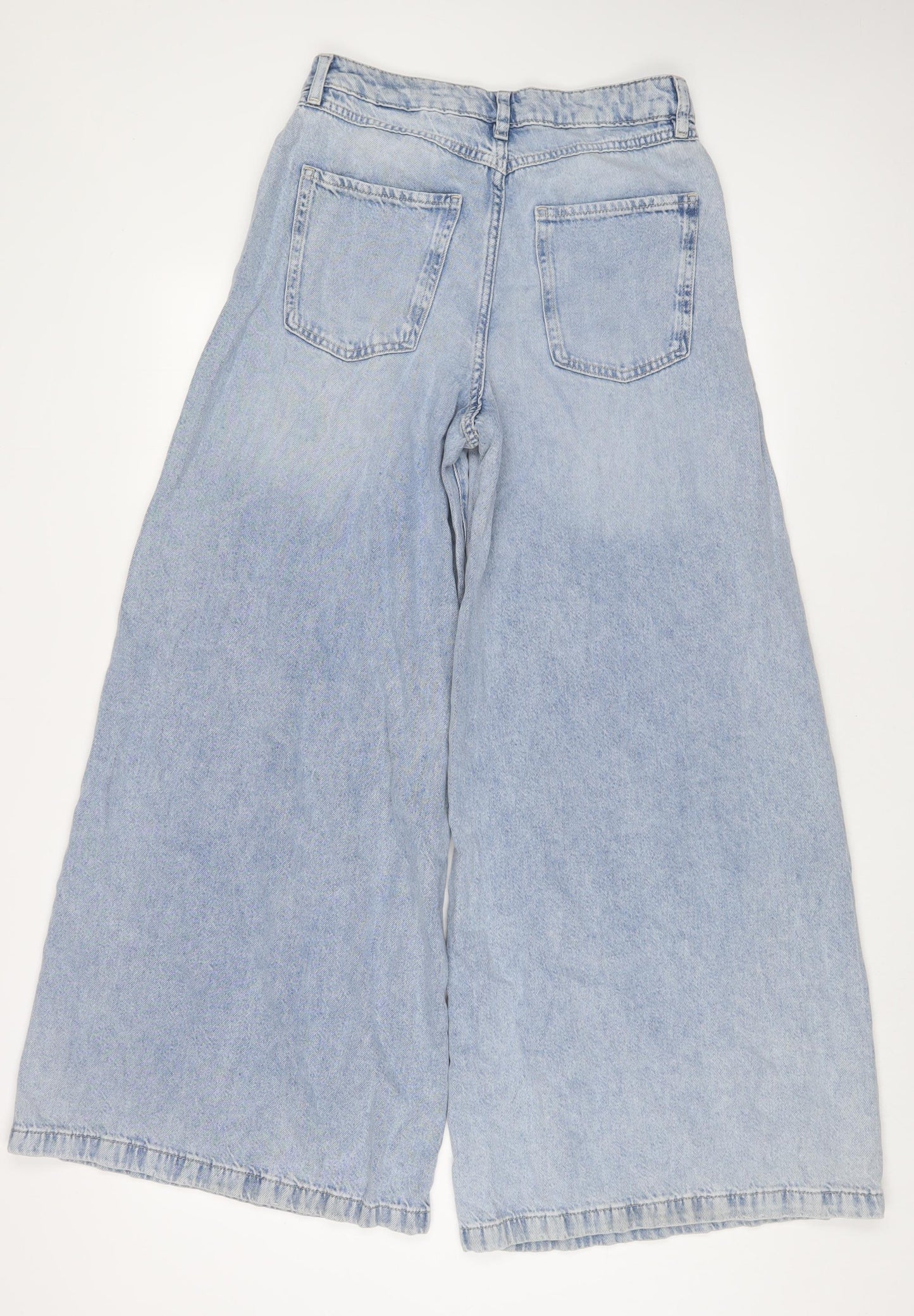 Marks and Spencer Womens Blue Cotton Wide-Leg Jeans Size 10 L30 in Regular Zip