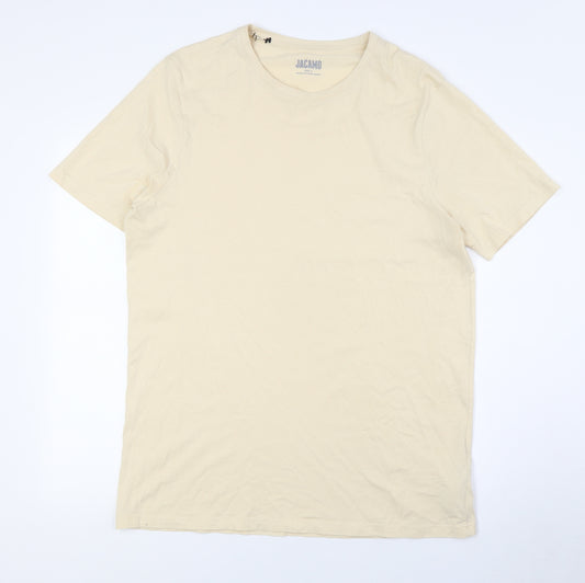 Jacamo Mens Ivory Cotton T-Shirt Size L Crew Neck