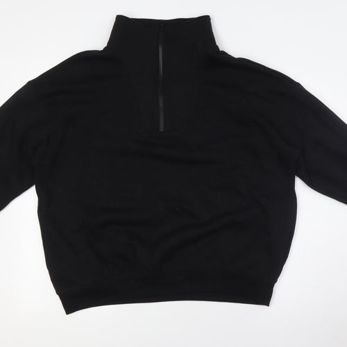 New Look Womens Black Cotton Pullover Sweatshirt Size M Zip