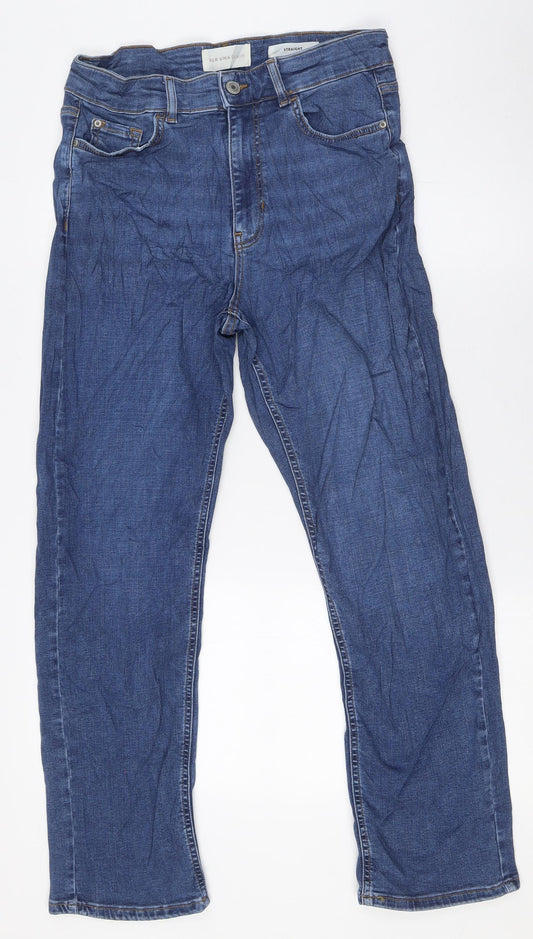 Per Una Womens Blue Cotton Straight Jeans Size 10 L27 in Regular Zip