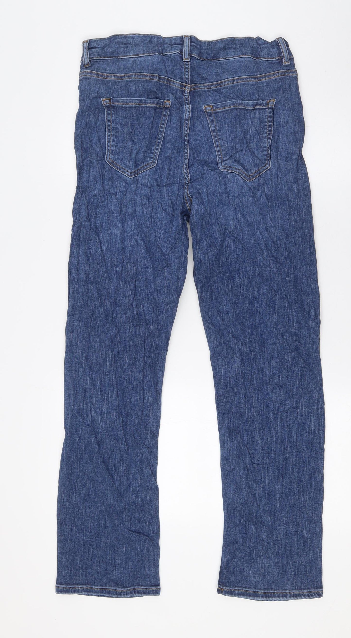 Per Una Womens Blue Cotton Straight Jeans Size 10 L27 in Regular Zip